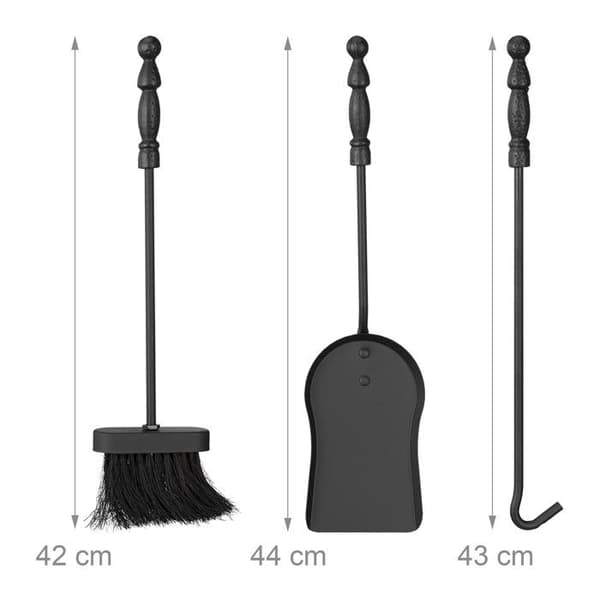 Relaxdays 4-delade eldstadsset Tillbehör Knight Cast Iron Shovel Broom Poker, Silver