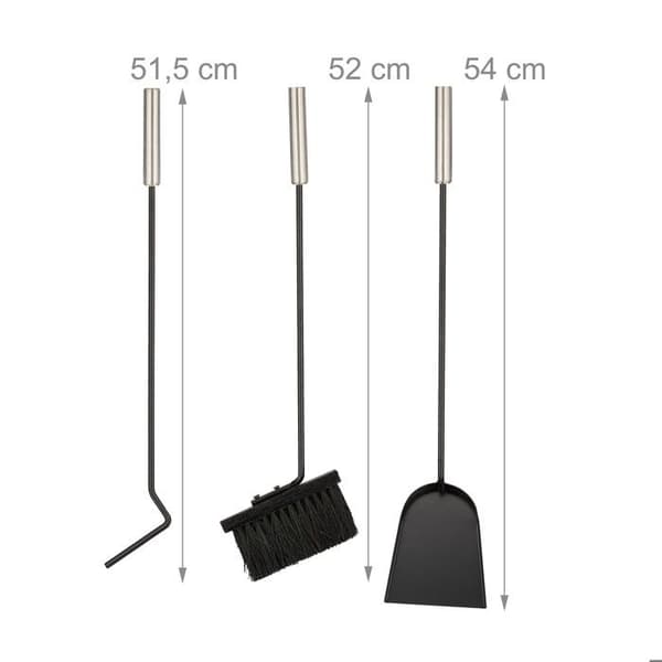 Relaxdays Kaminbesteck, 4 Teile, Serviergerät, Feuerhaken, Ascheschaufel, Besen & moderner Ständer, schwarz