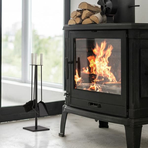 Relaxdays Kaminbesteck, 4 Teile, Serviergerät, Feuerhaken, Ascheschaufel, Besen & moderner Ständer, schwarz