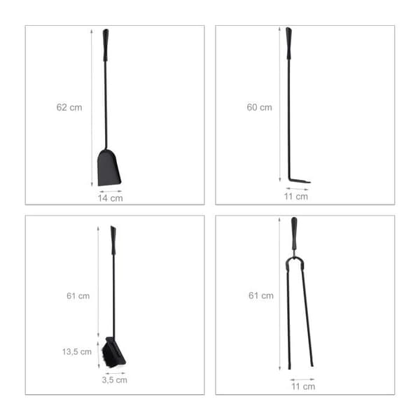 Relaxdays Eldstål, modern, set med 5 delar inklusive hink, tändspett, askspade, sopborste och tång, svart