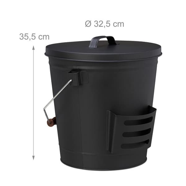 Relaxdays Askkärl, med lock och spade, stål, kolbehållare med handtag, 19 l, för kamin &amp; grill, svart