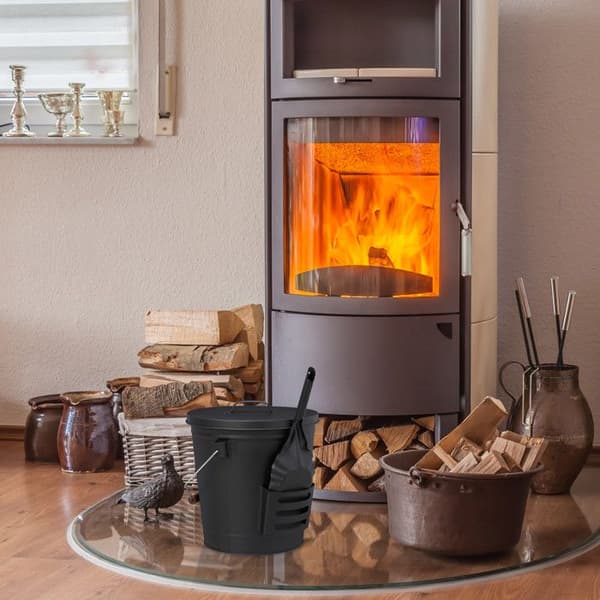 Relaxdays Askkärl, med lock och spade, stål, kolbehållare med handtag, 19 l, för kamin & grill, svart