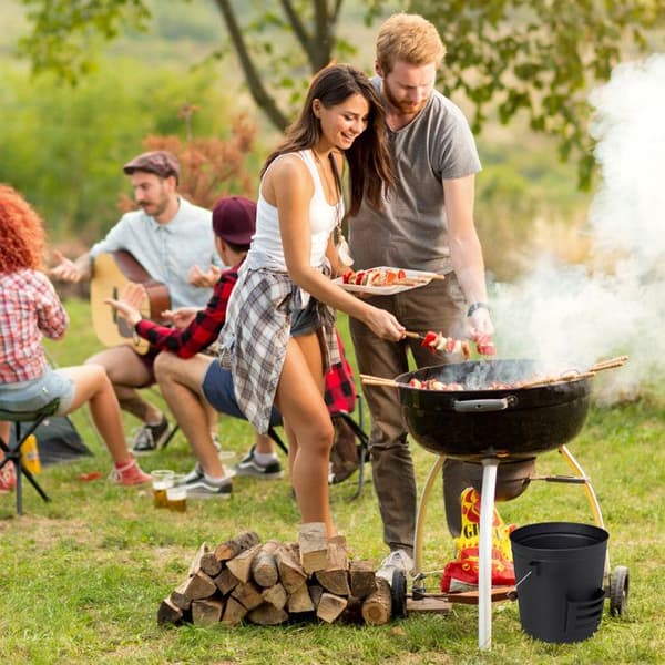 Relaxdays Askkärl, med lock och spade, stål, kolbehållare med handtag, 19 l, för kamin &amp; grill, svart