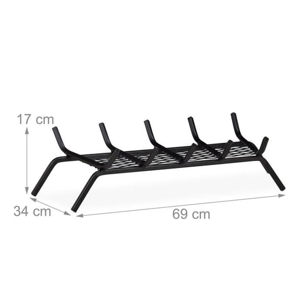 Relaxdays Vedgaller i stål, HxBxD 17x69x34 cm solid stockhållare, ved, grill, fotstöd, svart