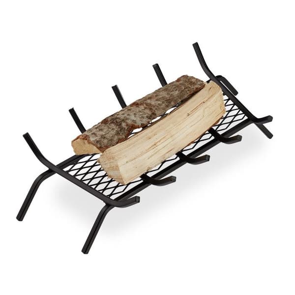 Relaxdays Vedgaller i stål, HxBxD 17x69x34 cm solid stockhållare, ved, grill, fotstöd, svart