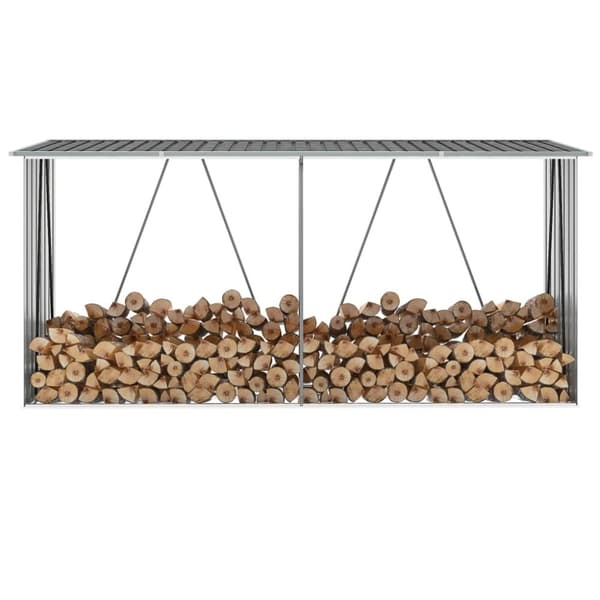 vidaXL brændeskur til haven galvaniseret stål 330x84x152 cm grå