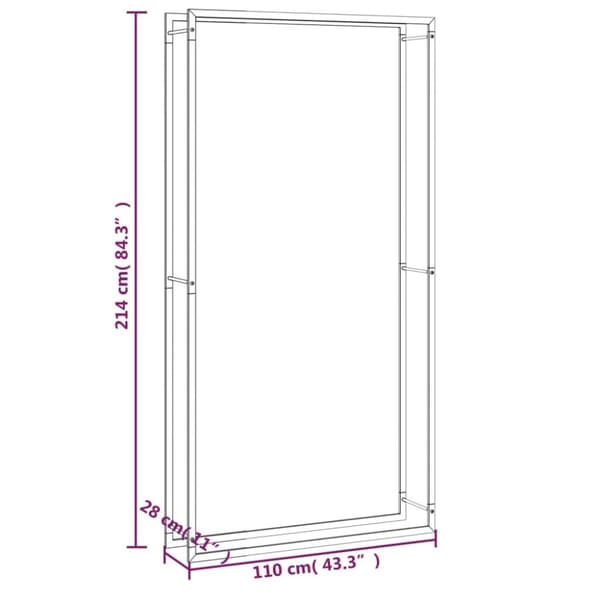 vidaXL brændestativ 110x28x214 cm stål matsort