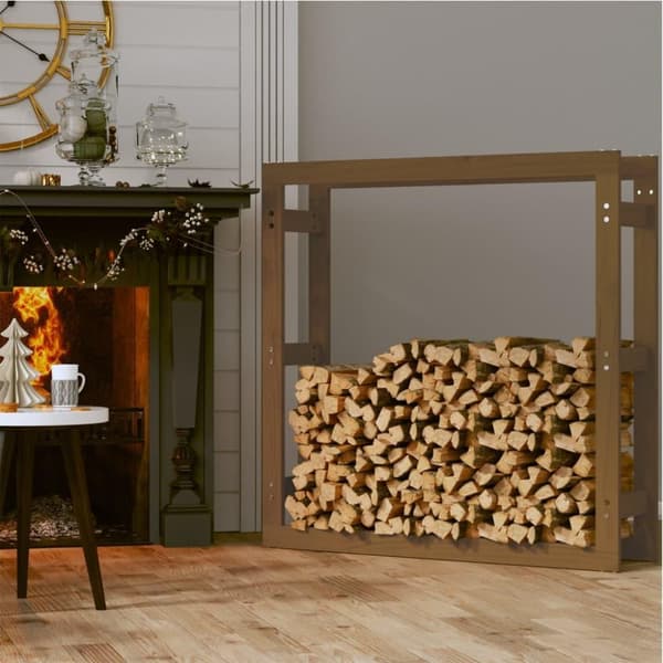 vidaXL brændestativ 100x25x100 cm massivt fyrretræ gyldenbrun