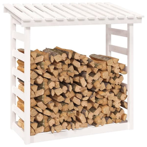 vidaXL brændestativ 108x64,5x110 cm massivt fyrretræ hvid