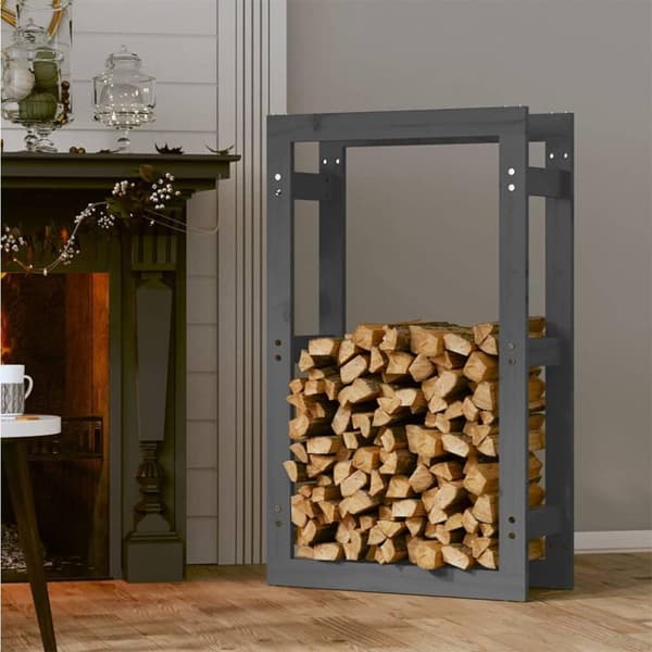 vidaXL brændestativ 60x25x100 cm massivt fyrretræ grå