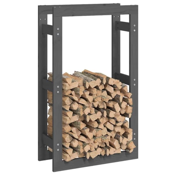 vidaXL brændestativ 60x25x100 cm massivt fyrretræ grå