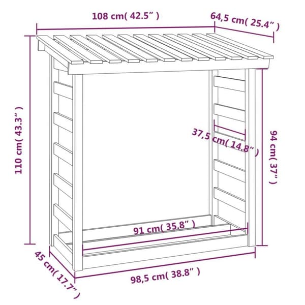 vidaXL Vedstativ 108x64,5x110 cm heltre furu