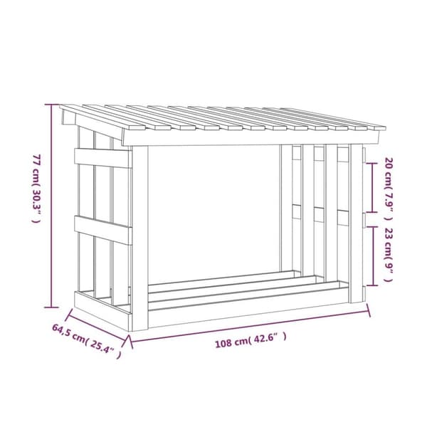 vidaXL Vedstativ 108x64,5x77 cm heltre furu