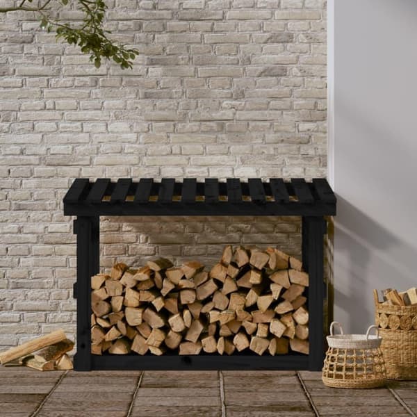 vidaXL brændestativ 108x64,5x77 cm massivt fyrretræ sort