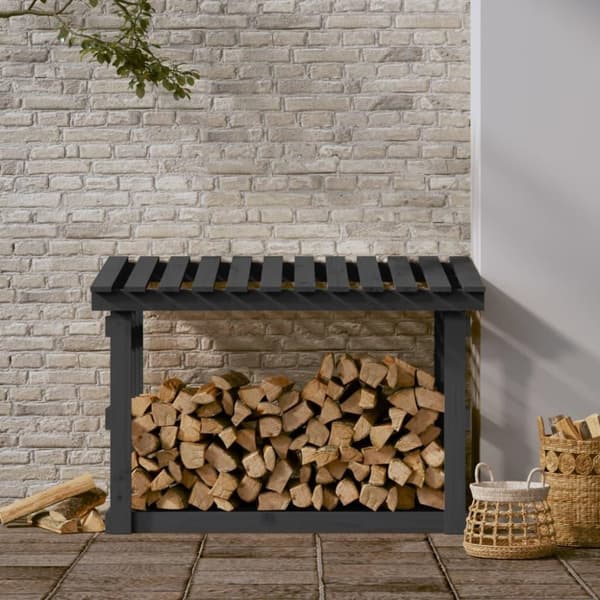 vidaXL Polttopuuteline harmaa 108x64,5x77 cm täysi mänty