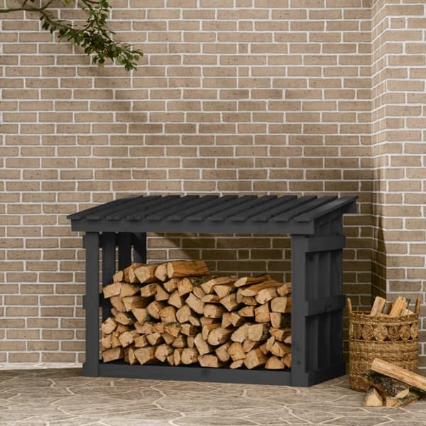 vidaXL Polttopuuteline harmaa 108x64,5x77 cm täysi mänty