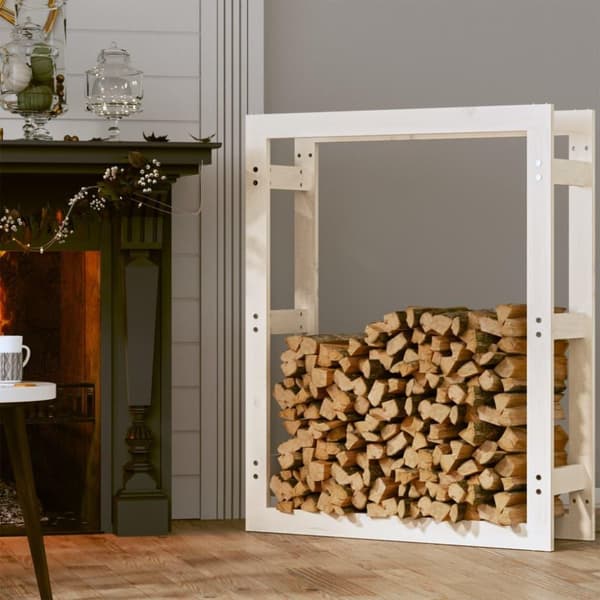 vidaXL brændestativ 80x25x100 cm massivt fyrretræ hvid