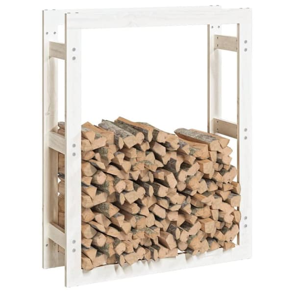 vidaXL brændestativ 80x25x100 cm massivt fyrretræ hvid