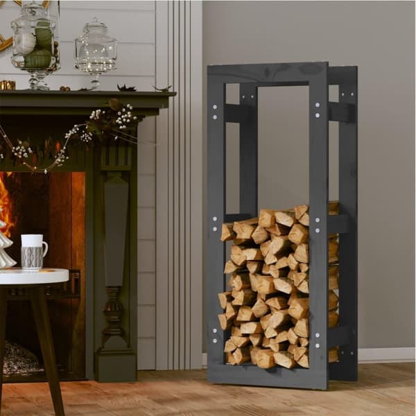 vidaXL brændestativ 41x25x100 cm massivt fyrretræ grå