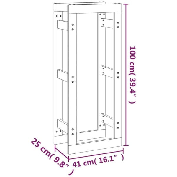 vidaXL brændestativ 41x25x100 cm massivt fyrretræ grå