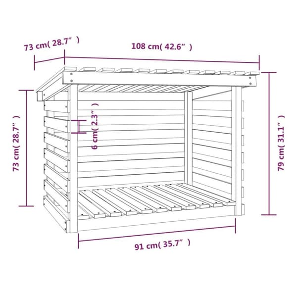 vidaXL Vedställ svart 108x73x79 cm massiv furu