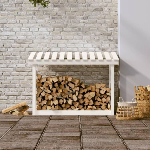 vidaXL brændestativ 108x64,5x78 cm massivt fyrretræ hvid