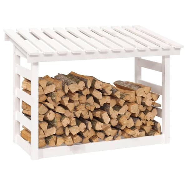 vidaXL brændestativ 108x64,5x78 cm massivt fyrretræ hvid