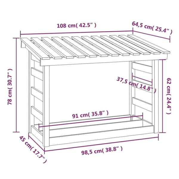 vidaXL brændestativ 108x64,5x78 cm massivt fyrretræ hvid