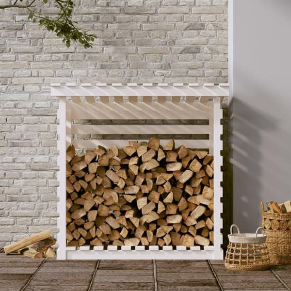 vidaXL Polttopuuteline valkoinen 108x73x108 cm täysi mänty