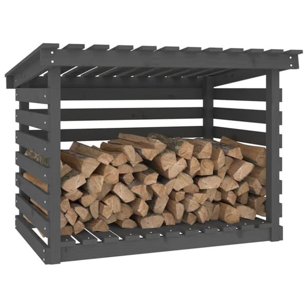 vidaXL brændestativ 108x73x79 cm massivt fyrretræ grå