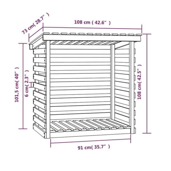 vidaXL Vedstativ 108x73x108 cm heltre furu