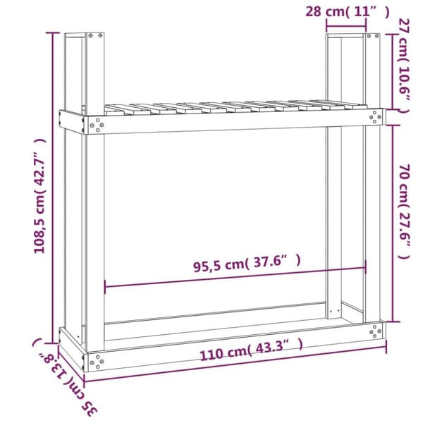 vidaXL Vedställ 110x35x108,5 cm massiv furu