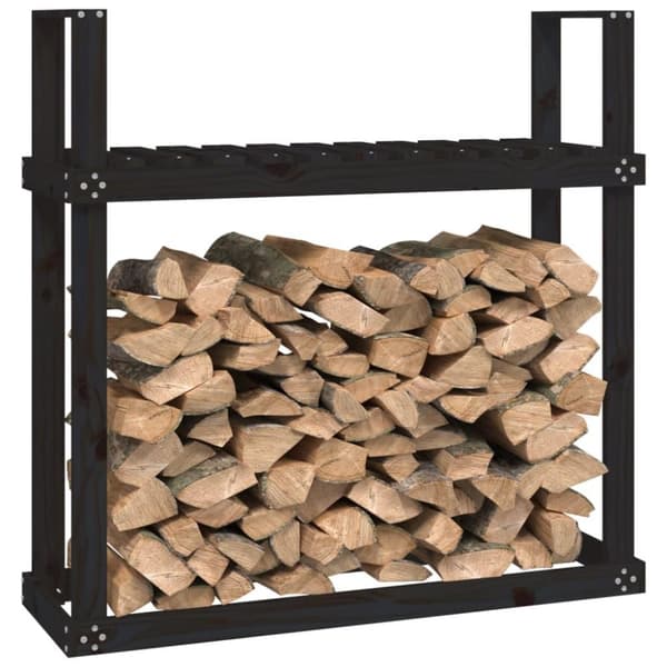 vidaXL Vedstativ svart 110x35x108,5 cm heltre furu
