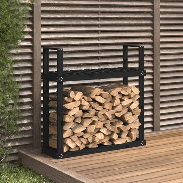 vidaXL Vedstativ svart 110x35x108,5 cm heltre furu