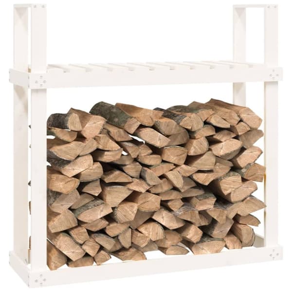 vidaXL brændestativ 1110x35x108,5 cm massivt fyrretræ hvid