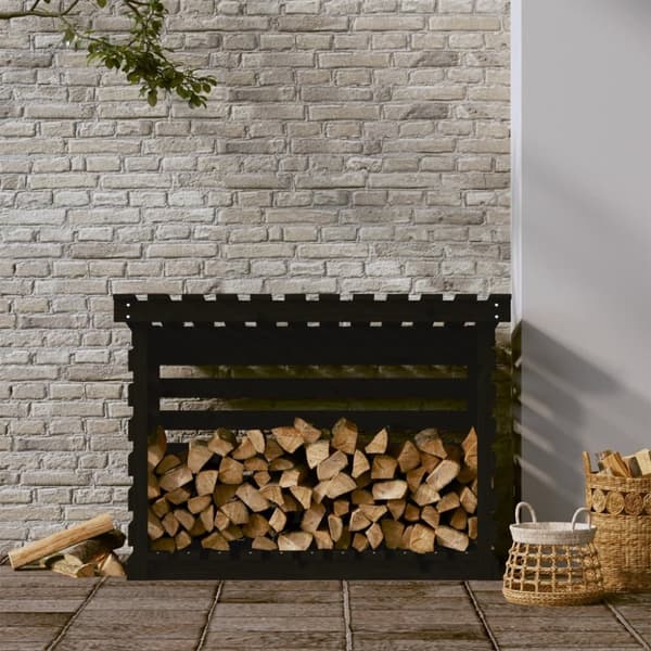 brændestativ 108x73x79 cm massivt fyrretræ sort