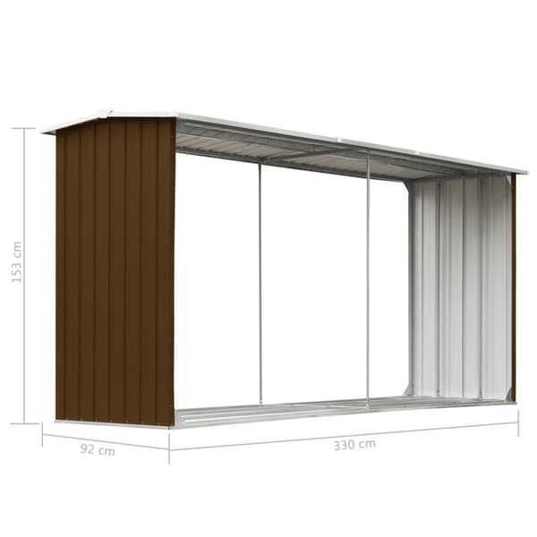 brændeskur til haven 330 x 92 x 153 cm galvaniseret stål brun