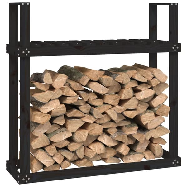 brændestativ 1110x35x108,5 cm massivt fyrretræ sort