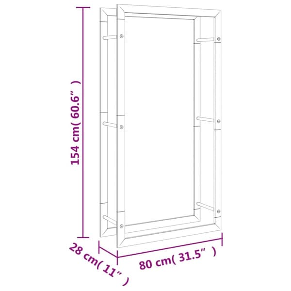 brændestativ 80x28x154 cm rustfrit stål