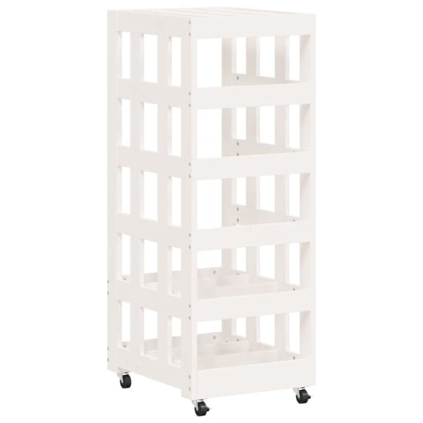 brændestativ med hjul 40x49x110 cm massivt fyrretræ hvid
