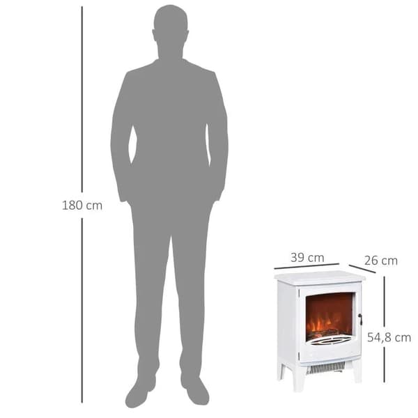 Rootz Elektrisk Öppen spis - LED Elektrisk Öppen spis - Med Flameffekt - ABS-plast - Glas - Vit - 39 x 26 x 54,8 cm