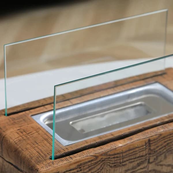 Rootz Ethanol Bordpejs - 0,15 L Brændetid 45 Min - Beton - Hærdet glas - Naturlig - 33L x 16W x 18H cm