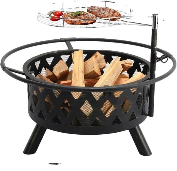 Justerbar Højde Bål Grill, Holdbart Støbejern, Nem Samling, Sikker Madlavning