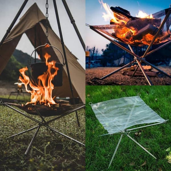 OBOSOE bærbar udendørs bålplads Foldbar bålplads i rustfrit stål til brændefyring, sammenklappelig bålplads ideel til camping, baghave og have