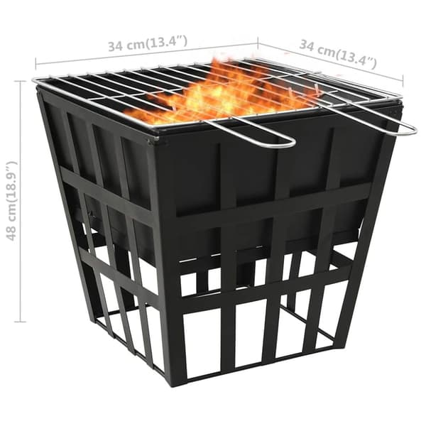 vidaXL 2-i-1 bålfat og grill 34x34x48 cm stål
