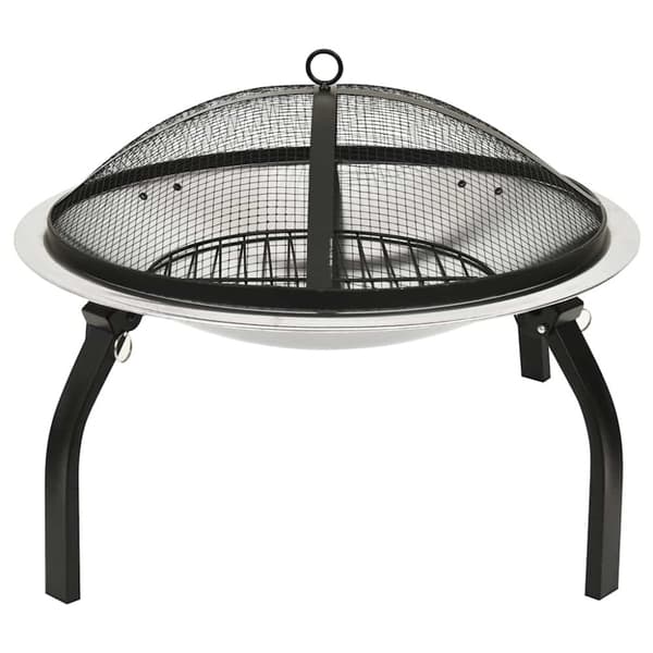 vidaXL 2-i-1 Eldstad grill och eldgaffel 56x56x49 cm rostfritt stål