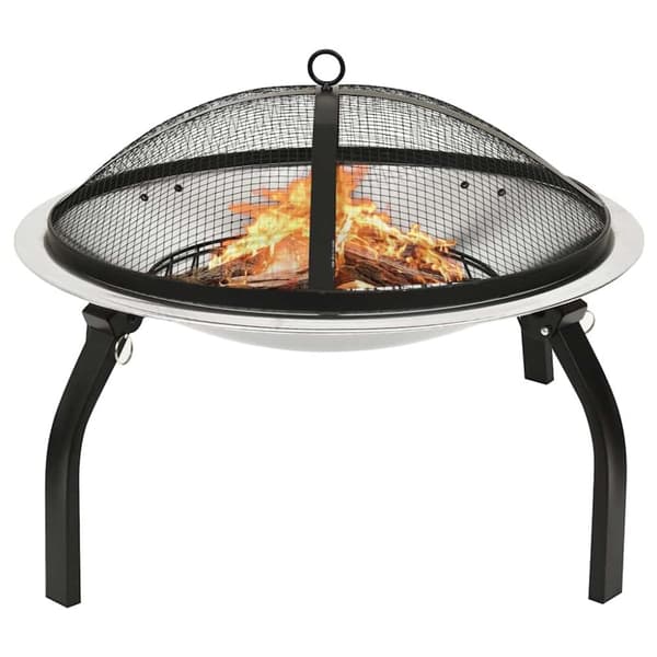 vidaXL 2-i-1 Bålfat og grill med ildrake 56x56x49 cm rustfritt stål