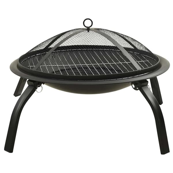 vidaXL 2-i-1 bålfad og grill med ildrager 56x56x49 cm stål