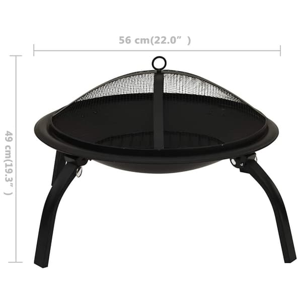 vidaXL 2-i-1 bålfad og grill med ildrager 56x56x49 cm stål