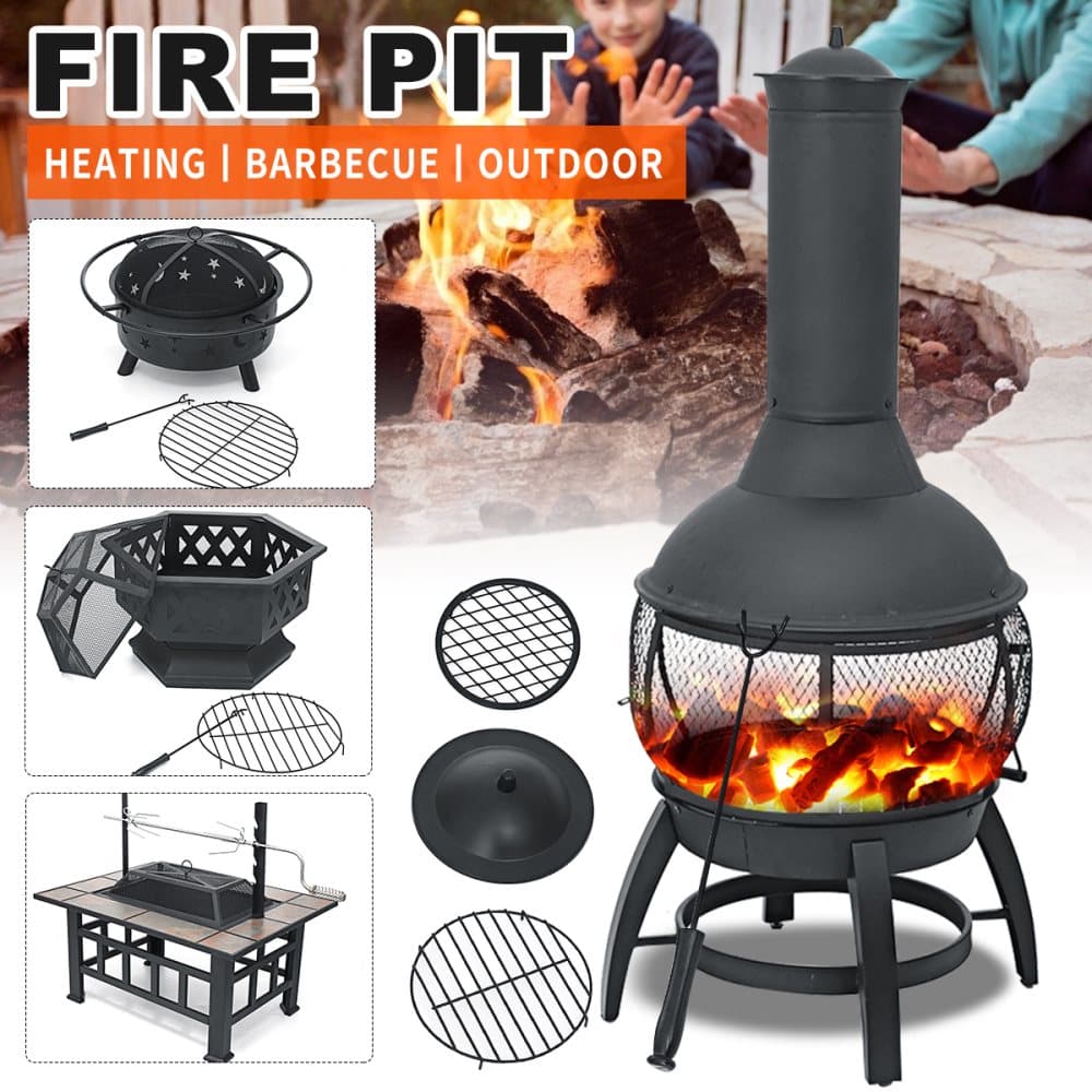 SinglyFire 30" vedeldad eldgrop Järn Brazier Värmare Kamin Öppen spis BBQ Grill för uteplats Trädgårdsfest i trädgården